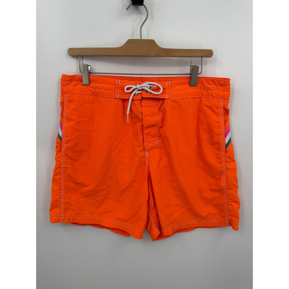 Zara Man Swim Trunks Mens Large Orange Retro Stripe Board Shorts 6658/313/615